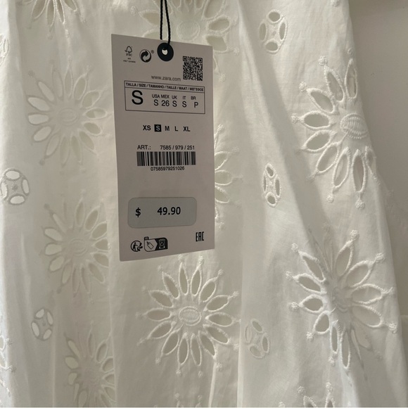 Zara White Embroidered Top- Size S; New with Tags - Picture 5 of 8